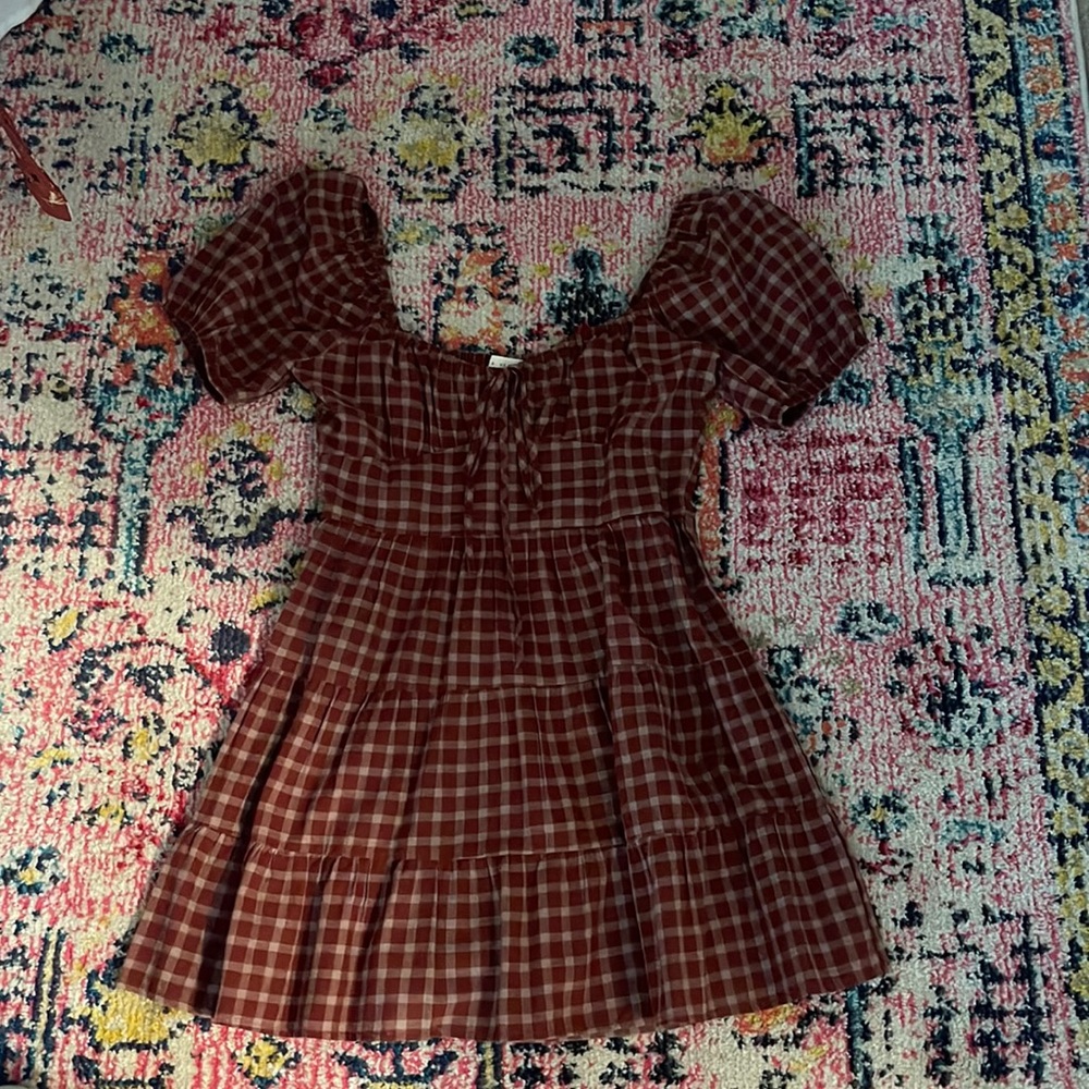 Checkered dress maroon and white, worn once